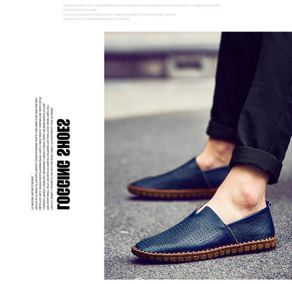 New Summer Breathable Men Loafers Handmade Leather Men's Driving Shoes Luxury Brand Flat Casual Shoes Soft Breathable Men Shoes