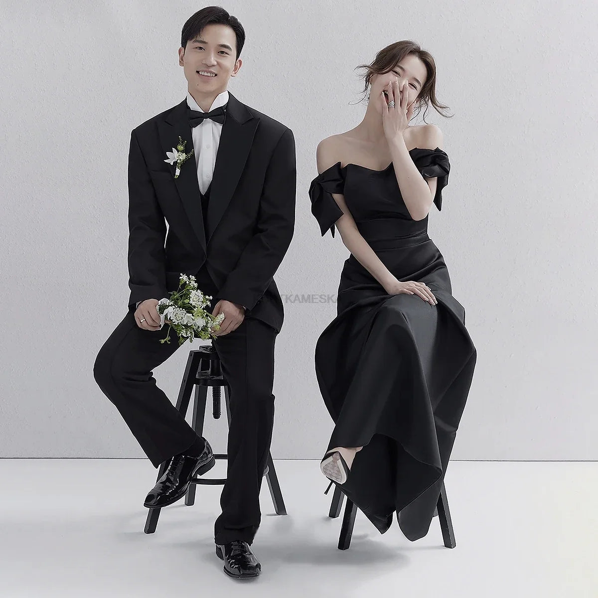 Wedding Dresses Sweet Bow Off The Shoulder For Women 2024 Satin Black Evening Dress Elegant Floor-length Simple Wedding Shooting