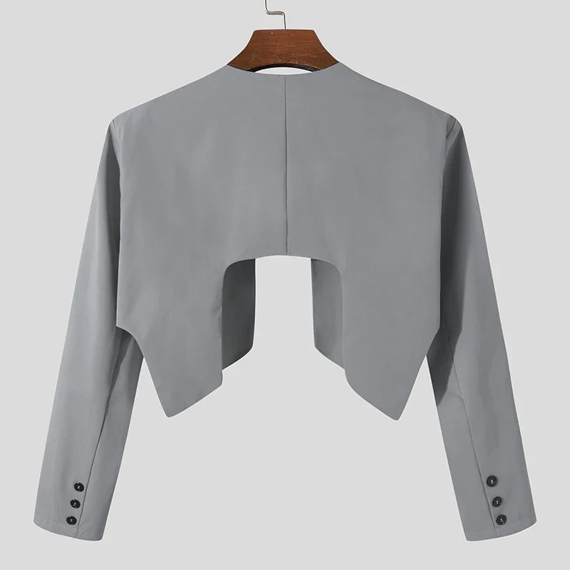 Men Blazer Solid Color Open Stitch Long Sleeve Irregular Thin Suits Men 2024 Streetwear Fashion Casual Crop Coats S-5XL
