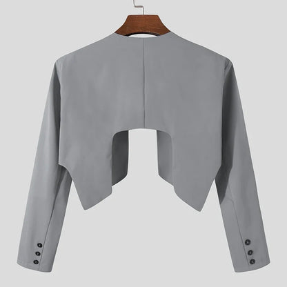 Men Blazer Solid Color Open Stitch Long Sleeve Irregular Thin Suits Men 2024 Streetwear Fashion Casual Crop Coats S-5XL
