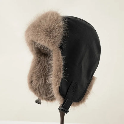 Women Winter Windproof Cold Proof Hat Man Warm Leather Pilot Hats Adult Long Fur Ear Protection Cap