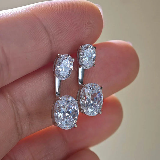 6cttw Oval Cut Moissanite Diamond Stud Earring with Certificate S925 Silver 2-wearing Detachable Earcuff Drop Earring for Women