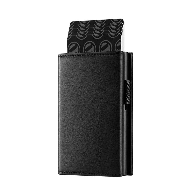 Carbon Fiber & Aluminum Men's Bifold Wallet, RFID Blocking Automatic Pop-Up Card Holder with Coin Compartments, Slim Money Purse