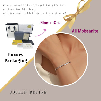 925 Sterling Silver 14K Gold Plated Moissanite Hexagon Tennis Bracelet for Women Color Sparkling Geometric Jewelry Gift