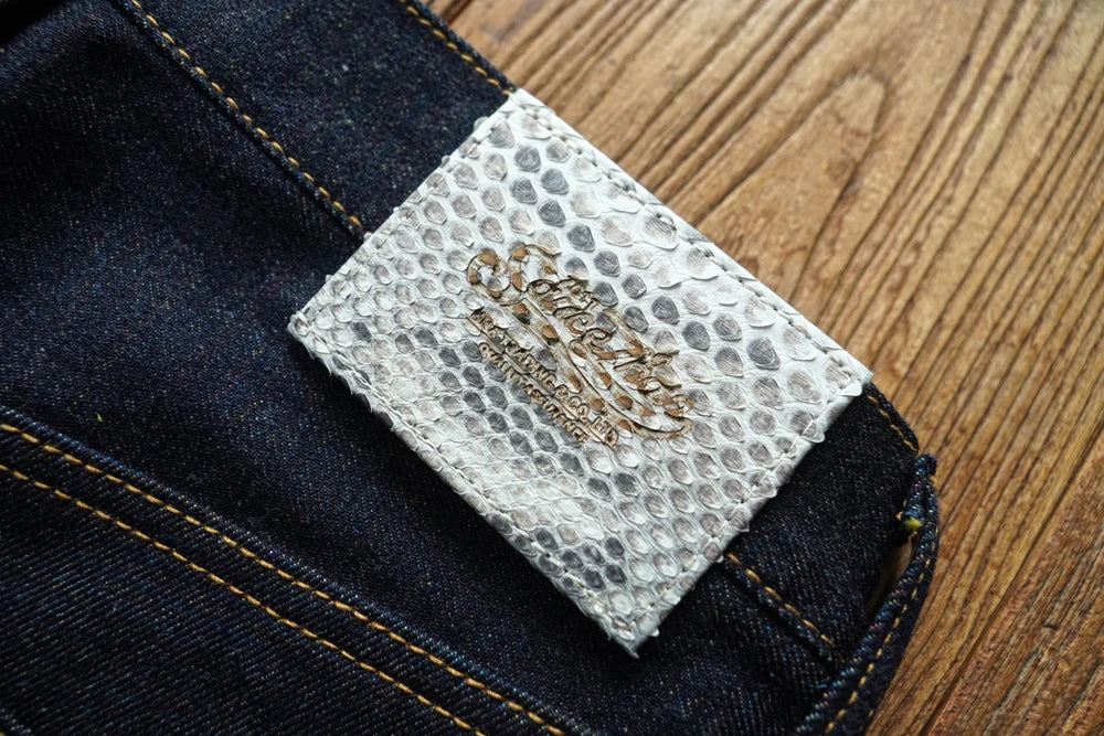 Mens Jeans Rainbow Sanforized Selvedge Denim Jeans Man Python Skin Labels Regular Fit 14 Oz
