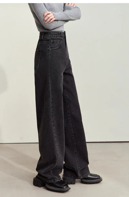 Minimalism Women's Jeans 2024 Autumn New Casual Cotton Denim Pants Retro Trendy Loose Straight Wide-leg Trousers 12443249