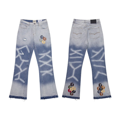 Denim Bell-bottoms Washed And Worn Patchwork Jeans