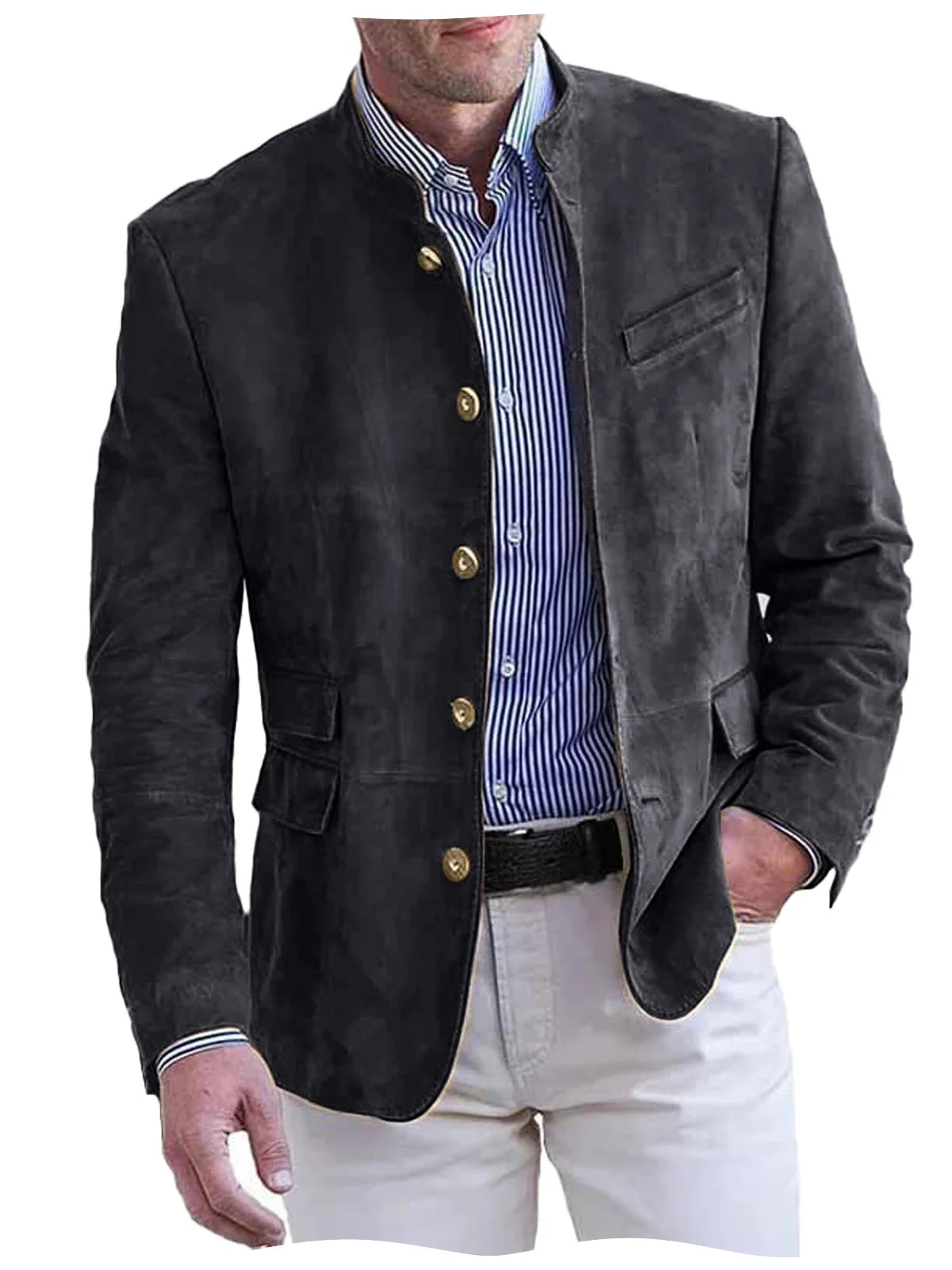 Autumn Winter Men's Casual Blazer Fashion Single-Breasted Snowflake Fleece Jacket Solid Color Daily Work Business Party Coats