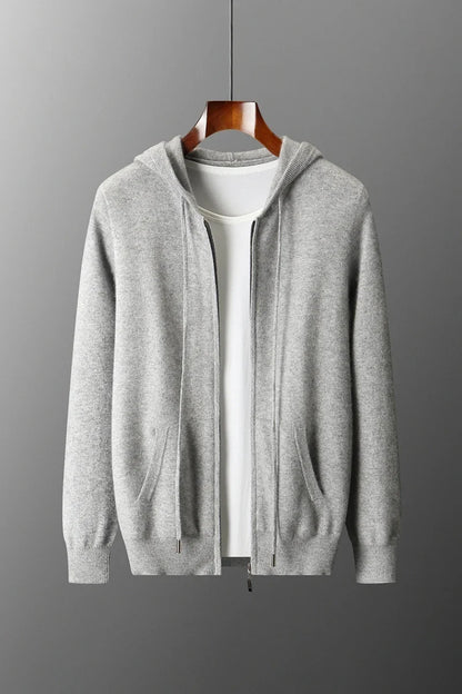 2025 New Men Knitted Plane Hooded Cardigan Cashmere Sweater Zipper Design Pocket Decoration High quality Thick Warmth Hoodie