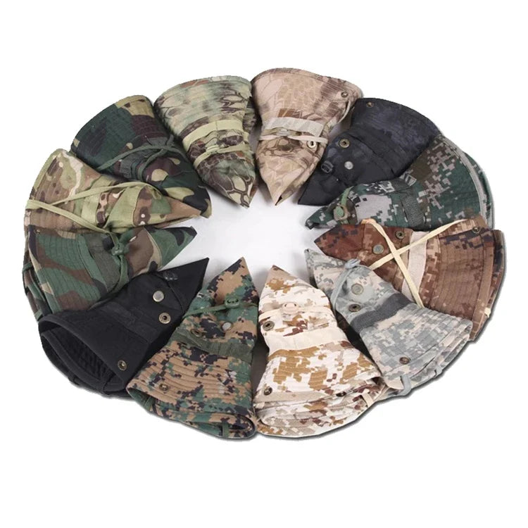 Camouflage Tactical Boonie Hats Camping Climbing Bucket Sniper Hat Men Outdoor Fishing Hiking Cap Sun Protective Boonie Caps