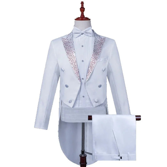2025 New Hot Diamond Collar Tuxedo for Men 2-Piece,Magician/Vocalist Conductor Clothing Suit,Color Diamond Performance Dress Set