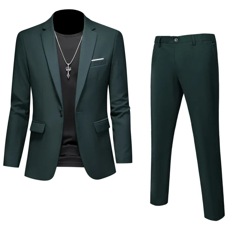 6XL-M (Blazer+Pants) High Quality Business Solid Color Slim Fit Suits 2 Pieces Men's Groom Wedding Social Tuxedos Set 16 Colour