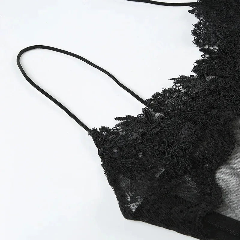 Lace Transparent Mini Dress Sexy Women Wrapping Spaghetti Embroidery Flower Sheath Nightwear Club Mesh Wave Fantacy