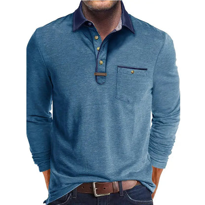 Plus Size Men's Long-Sleeve Polo Shirt Casual Fashion Men's Clothing OverSize Men's T-Shirt Solid Color Pullover Top