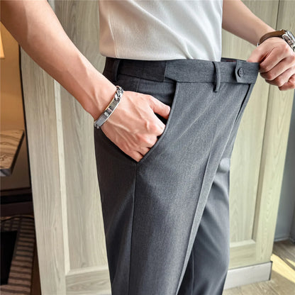 High Quality Modal Acetate Elastic Waist Casual Pants 2026 Spring Summer New Men's Solid Color Slim Fit Business Suit Pants
