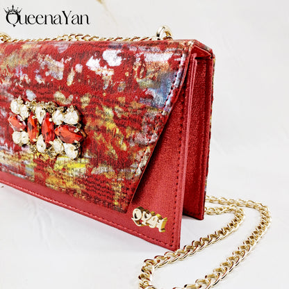 New Women High-Heel Shoes Elegant Wine Rhinestone Metallic Diamond Accents Paired with Match Handbag Exquisite Special-Material