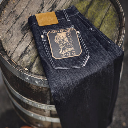 Vintage 12oz One-Washed Denim Jeans for Men Straight Wide Leg Trousers Loose Fit Zip Fly Casual Pants for Fall Winter