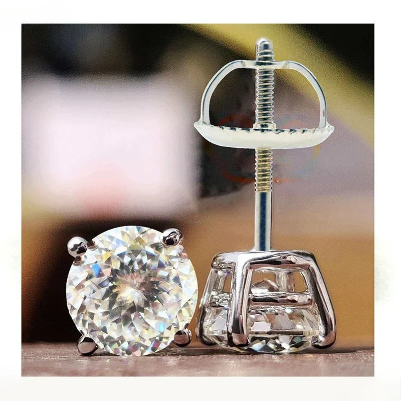 100% S925 silvery Portuguese cut D moissanite screw back 4 prong stud earring for women golden plated yellow golden plated  GRA