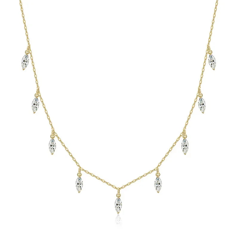 Certified 3*6mm Marquise Cut Moissanite Necklace 9 Gems Pendant Girls Gift Lab Diamond Chain 100% Real Pure 925 Silver