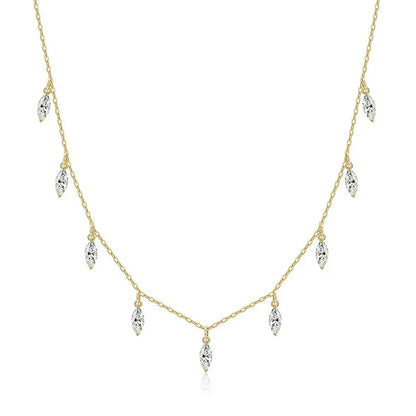 Certified 3*6mm Marquise Cut Moissanite Necklace 9 Gems Pendant Girls Gift Lab Diamond Chain 100% Real Pure 925 Silver