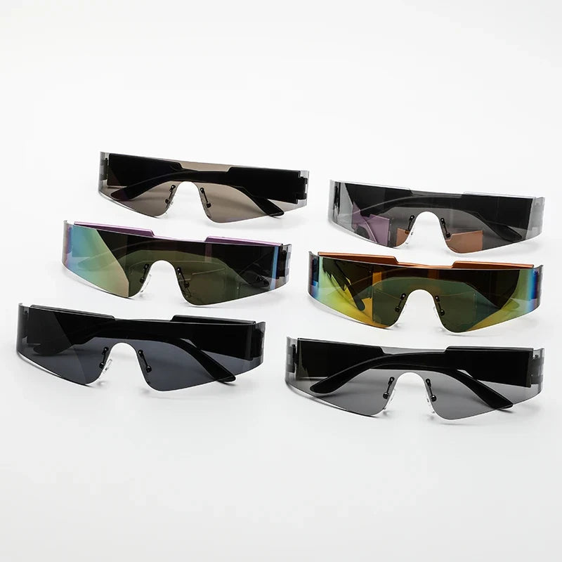 Cycling Punk One Piece Sunglasses Women Goggle Mirrored Y2K Sun Glasses Men 2000'S Wrap Around Eyeglasses Fashion Eyewear