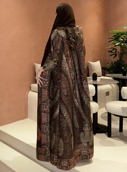Women's Fold Miyake Pleated Abaya Long Sleeve Print Foldable Collar Robe Cardigan Coat New Winter Fashion Original Design 2026