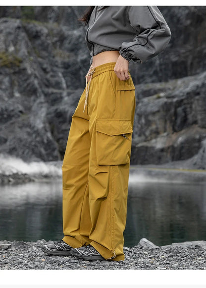 Autumn Hiking Pants Elastic Waist Outdoor Waterproof Camping Trousers Women Large Pocket Breathable Mountaineering Cargo Pants