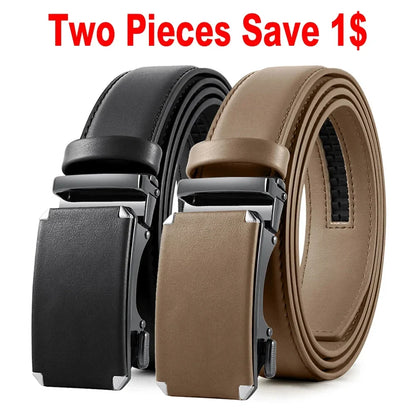 Mens Leather Belt Metal Automatic Genuine Leather Belts Leisure Fashion Ratchet Belts for Men Pants Fashion Genuine Leather Belt