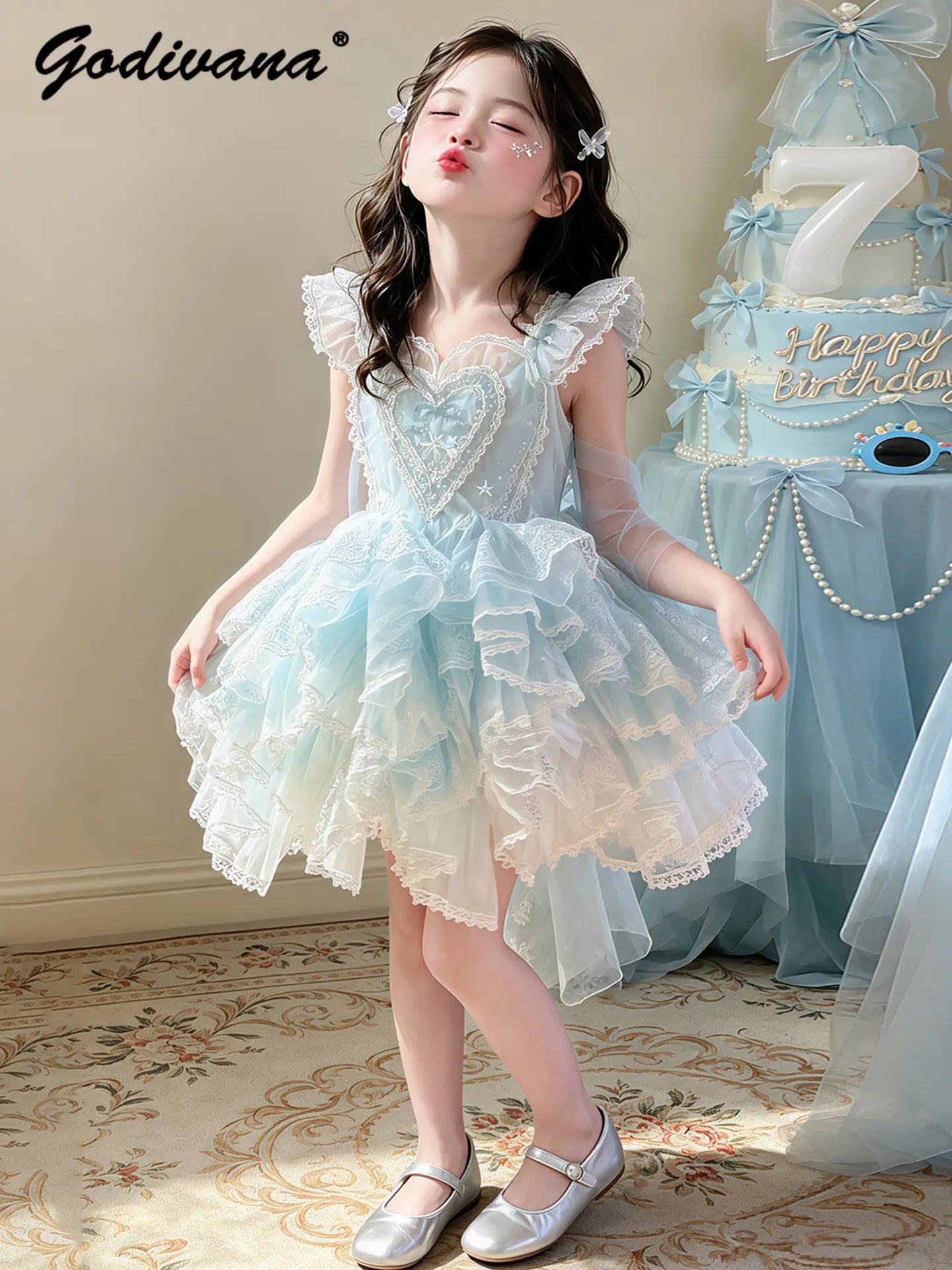 Baby Girls Sweet Sleeveless Lolita Princess Dress New 2026 Summer Childrens Elegant Lace Trim Tulle Bow Train Performance Gown