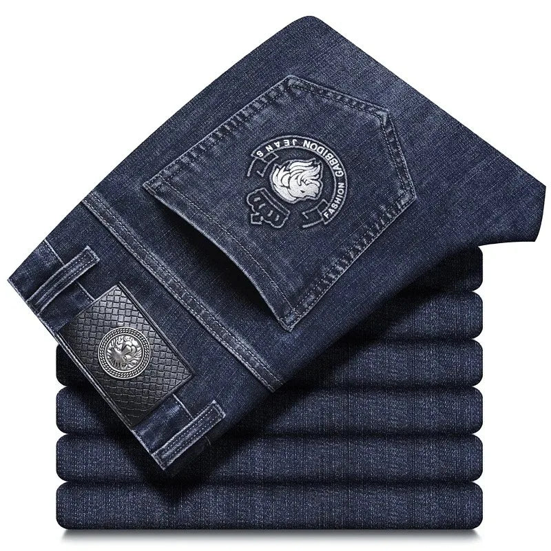 2026 Four Seasons Fashion Brand Straight Leg Jeans Men Business Casual Loose Stretch Long Pants Trousers