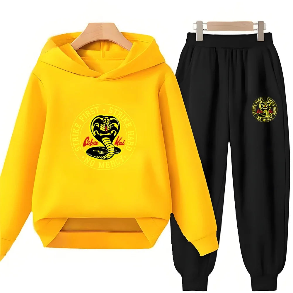 Children's Hoodie+Pants Black Children Cobra Stamp Coat Boys Girls Hoodie Tops Leisure Sweatshirt Toddler 3-12 Year Clothing