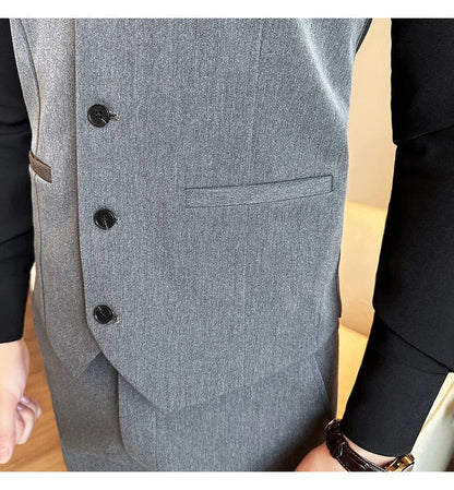 ( Vest + Pants) Men Luxury High Quality Business Suit Vest 2 pieces Formal Groom Wedding Dress Vest Set Fashion Club Clothing