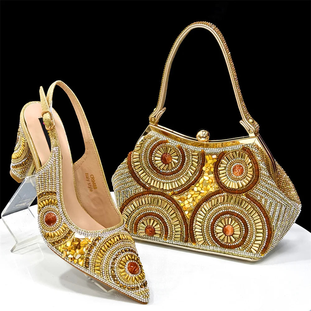 Elegant Italian Design Women's Party Shoes With Matching Handbag - Perfect for Hot African Weddings Stylish Heels and Bag Set