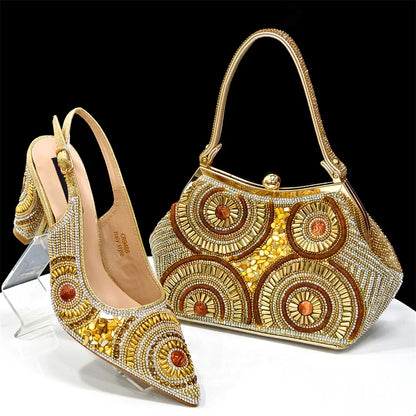 Elegant Italian Design Women's Party Shoes With Matching Handbag - Perfect for Hot African Weddings Stylish Heels and Bag Set