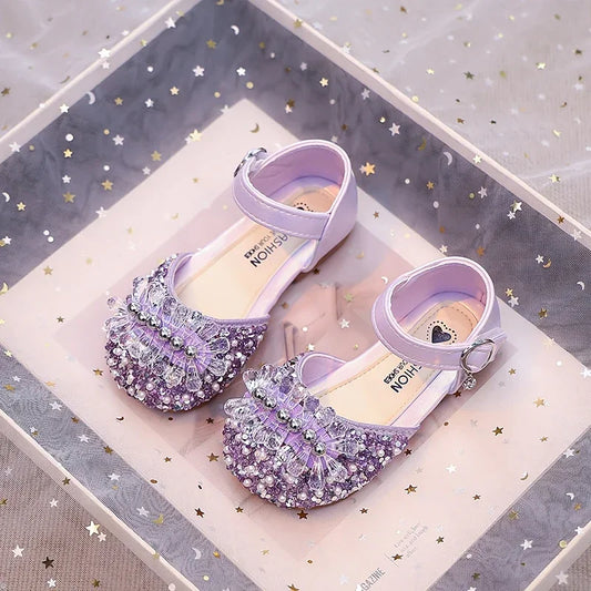 Girls Half Sandals Shiny Crystal Ins Trendy 2025 Summer New Kids Dance Shoes Non-slip Soft Sole Children Princess Shoes Sweet