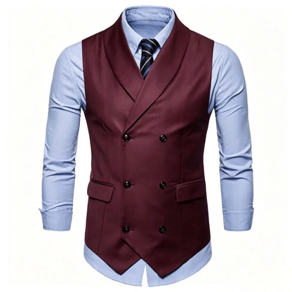 Men Vest White Solid Double Button With Lapel Waistcoat For Wedding Banquet Prom Business Office Work Casual Daily Men Suit Vest