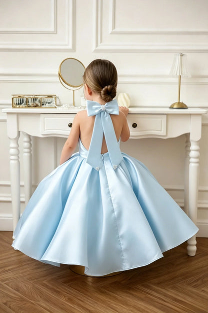 Satin Flower Girl Dress Mini Bridal Wedding Dress Kids Ball Gown 1st Communion Frock Pageant Gown Vestidos De Noiva Customized