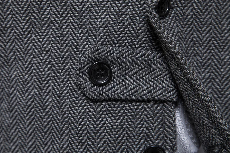 Tailored Collar Vest for Men Single Breasted Herringbone Tweed Suit Vest Mens Formal Striped Waistcoat Punk Groomsmen Wedding