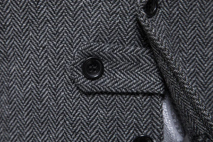 Tailored Collar Vest for Men Single Breasted Herringbone Tweed Suit Vest Mens Formal Striped Waistcoat Punk Groomsmen Wedding