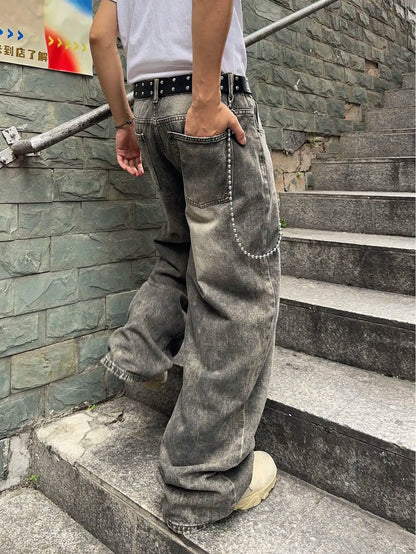 Vintage Men y2k Stretchy Baggy Denim Jeans For Men Fashion Casual pants Streetwear Denim Hip Hop Wide-Leg Straight Trousers