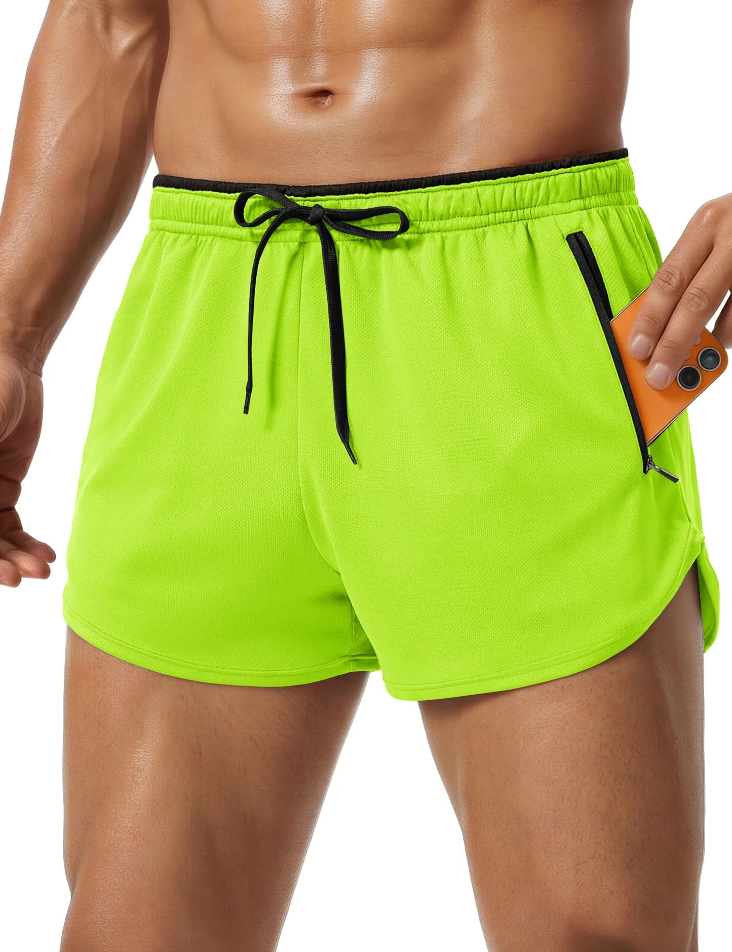 Men's Mesh Running 3" Shorts Quick Dry Lightweight Athletic Workout Gym Shorts Zipper Pockets Shorts Outdoor Fitness