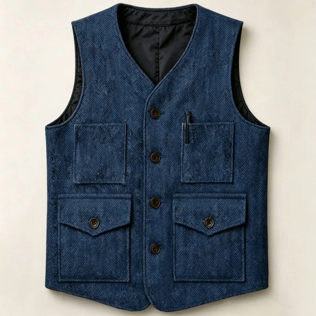 Men Vest Brown Herringbone Single Button With Pocket Waistcoat For Wedding Party Business Work Office Daily Casual Men Suit Vest