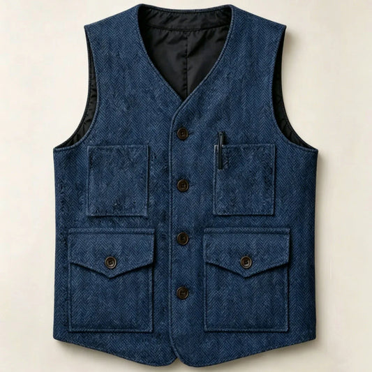 Men Vest Brown Herringbone Single Button With Pocket Waistcoat For Wedding Party Business Work Office Daily Casual Men Suit Vest