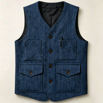 Men Vest Brown Herringbone Single Button With Pocket Waistcoat For Wedding Party Business Work Office Daily Casual Men Suit Vest
