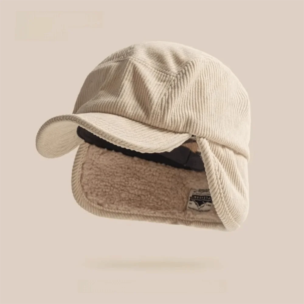 Versatile Retro Bomber Hats Fleece-Lined Warm Corduroy Caps Windproof Earflap Lei Feng Caps Autumn Winter Men Women Wear