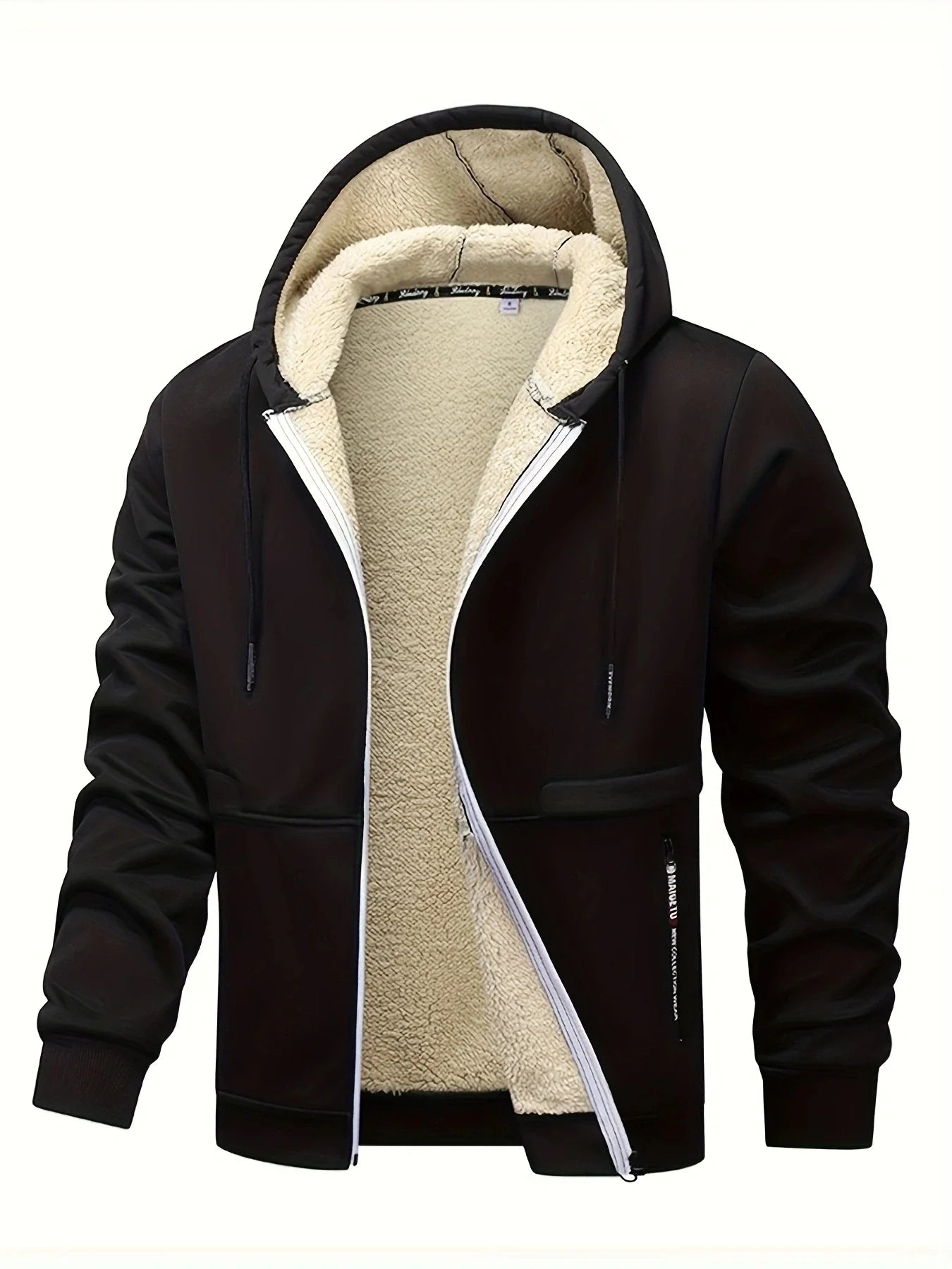 Winter Lambswool Zipper Hoodies Thicken Warm Jackets Long Sleeve Sweatshirts Casual Sports Fleece Black Coats Hooded Men Coat To