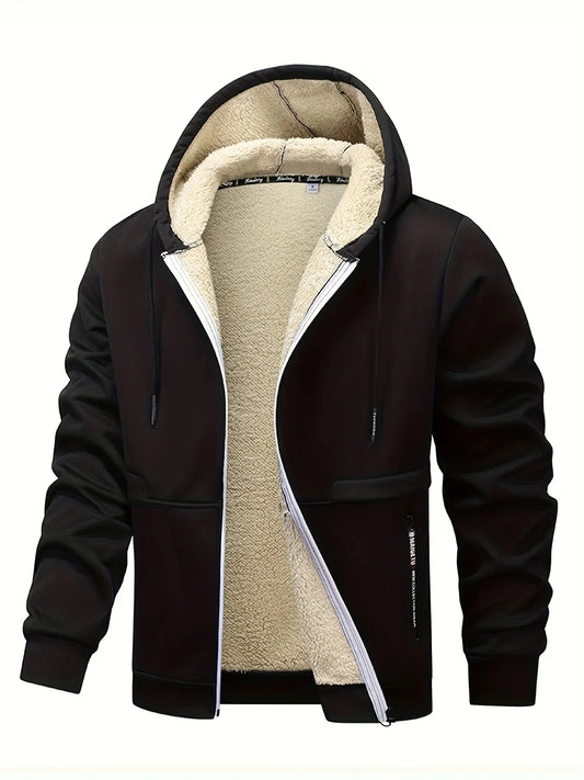 Winter Lambswool Zipper Hoodies Thicken Warm Jackets Long Sleeve Sweatshirts Casual Sports Fleece Black Coats Hooded Men Coat To