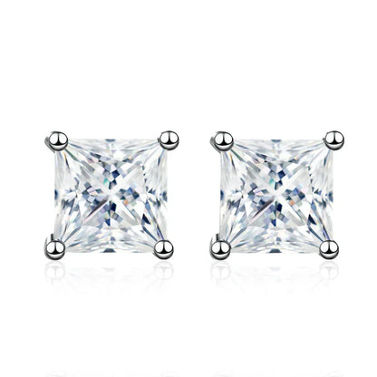 1ct 2ct Princess Cut Moissanite Earrings s925 Sterling Silver Plated with White Gold Plated Ear Studs for Women Jewelry