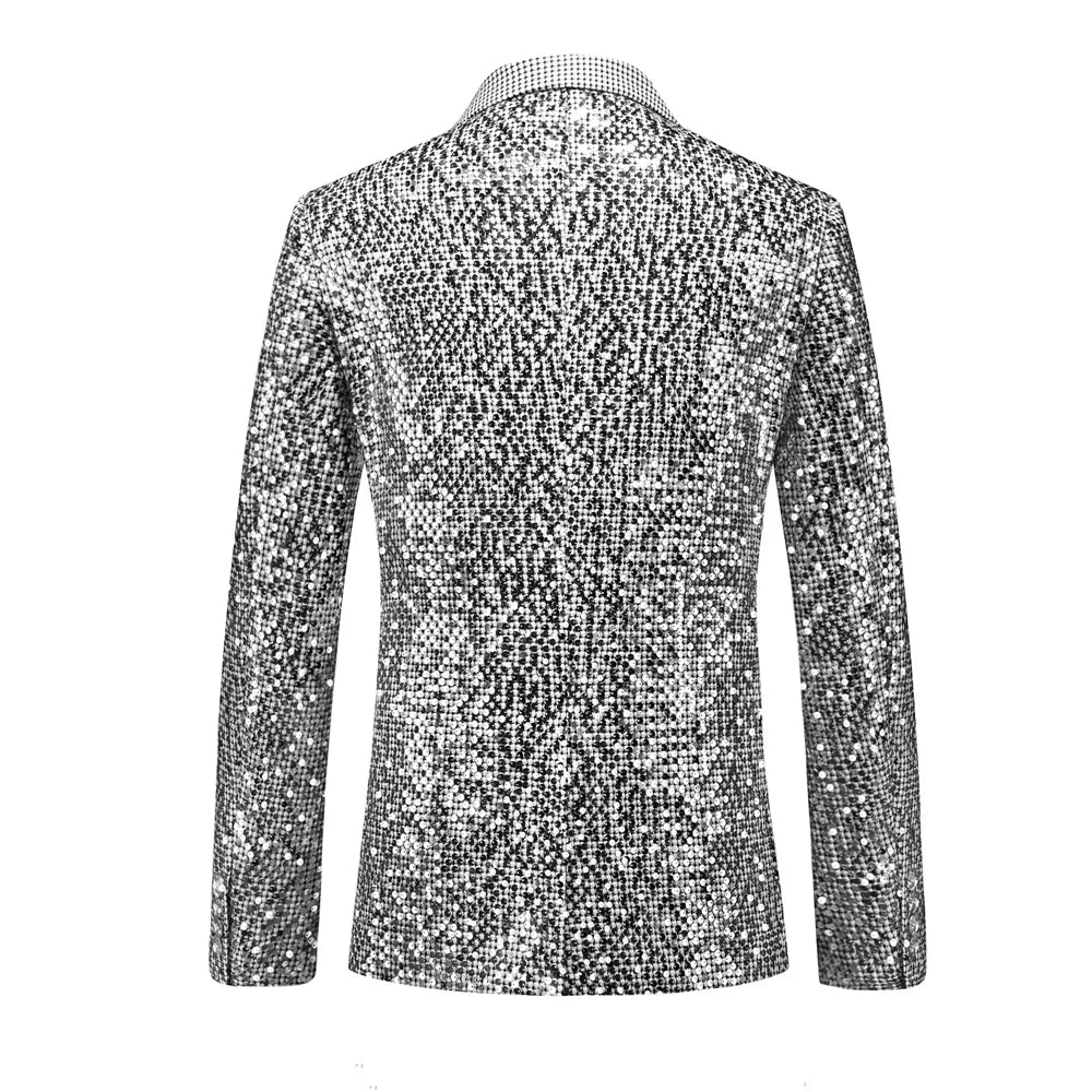 2026 New Men's Blue Sequin Suit Jacket, Silver Asian Fit Formal Dress Coat, Red Green Gold Black Long Sleeve Blazers. M-5XL 6XL
