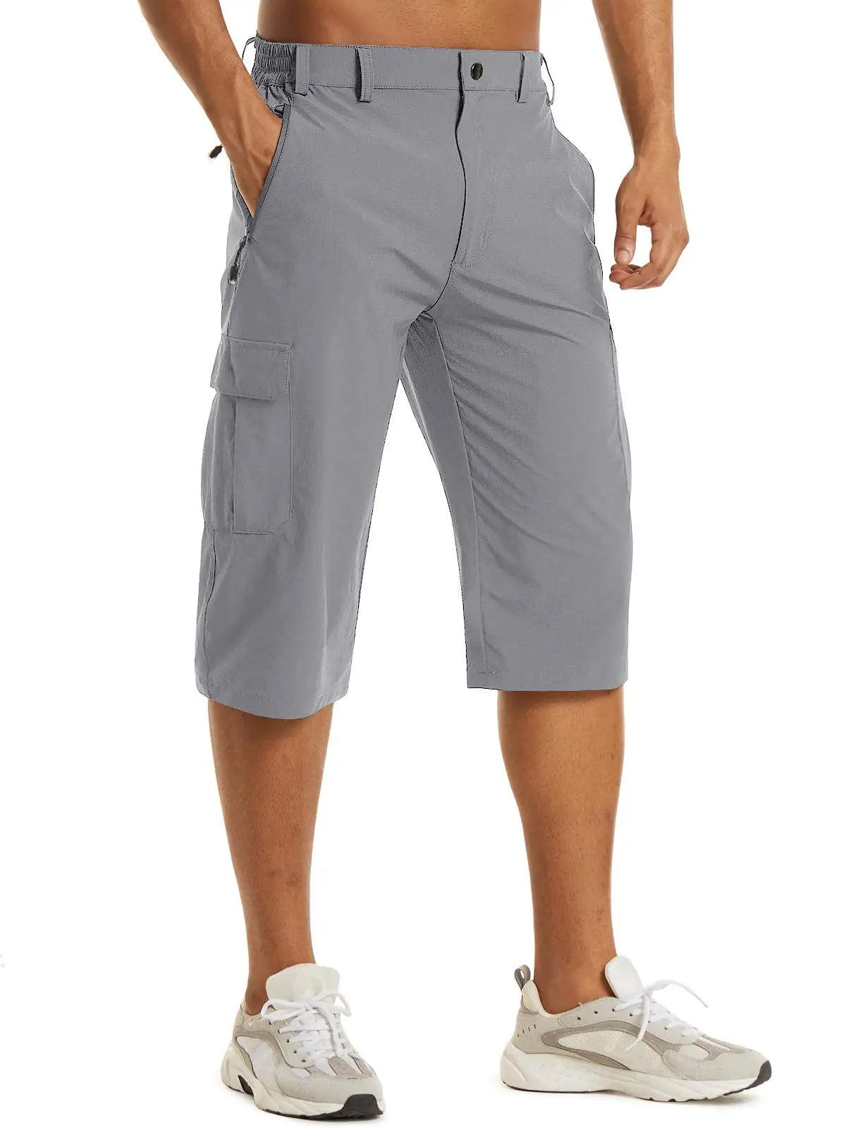 Below Knee Length 3/4 Long Shorts Men's Outdoor Capri Pants Multi Pocket Summer Twill Work Cargo Pants Man